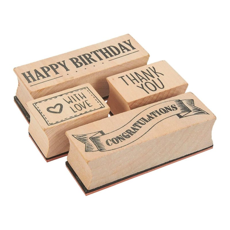 4Piece Card Making Stamps Set  Wood Mounted Rubber Stamps for Card Making DIY Crafts Scrapbooking  Happy Birthday Thank You Congratulations with Love