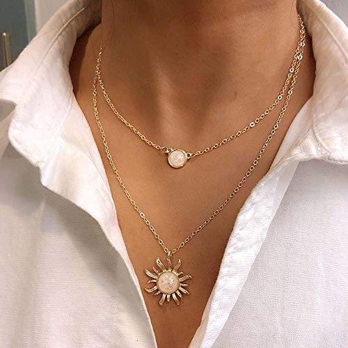 MJartoria Layered Choker Multi Chains Pendant Sun and Moon Charm Necklaces Jewelry Gifts for Women (Gold, Sun) - Image 2