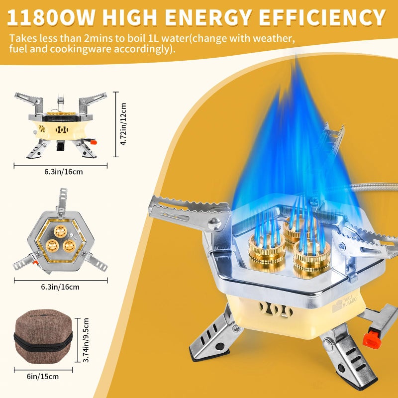 Facitsolvit 11800W موقد تخييم محمول مقاوم للرياح، موقد تخييم خفيف الوزن، موقد ظهر قابل للطي مع صندوق EVA للتخييم في الهواء الطلق، الطبخ، المشي لمسافات طويلة والنزهة، أبيض - Image 2