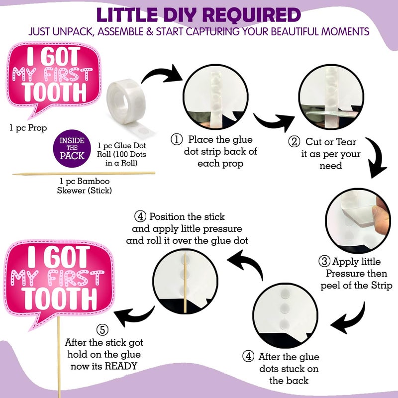 Zyozique 65 pack I Got My First Tooth Decoration Kit included Cutout Photo Booth Paper Banner and BalloonsFirst Tooth Decoration Items1st Teeth Decoration ItemsRice Ceremony Decoration Pink - Image 3