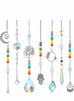 7 Pieces Crystals Sun Catcher Colorful Hanging Prism Crystal Suncatcher Window Ornament Beads Chain Sphere Chandelier Lamps Light Glass Pendants for Home Wedding Gift Decoration (Fresh)