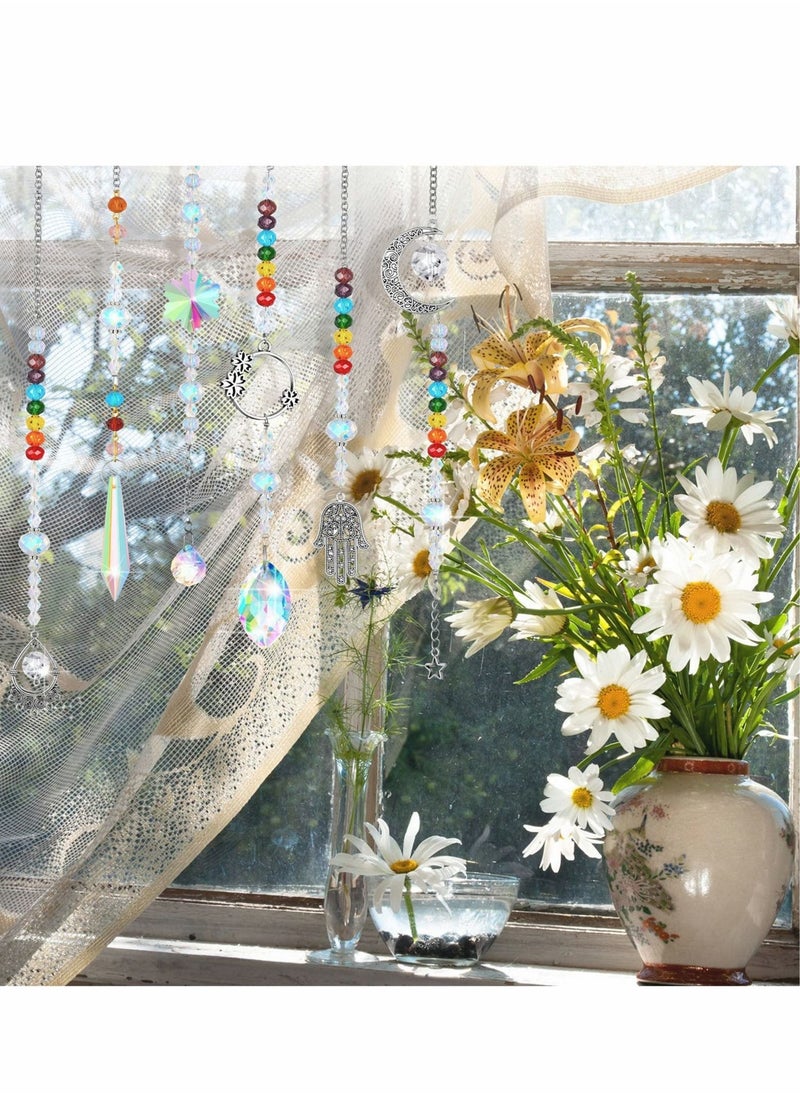 SYOSI - 7 Pieces Crystals Sun Catcher Colorful Hanging Prism Crystal Suncatcher Window Ornament Beads Chain Sphere Chandelier Lamps Light Glass Pendants for Home Wedding Gift Decoration (Fresh) - Image 1