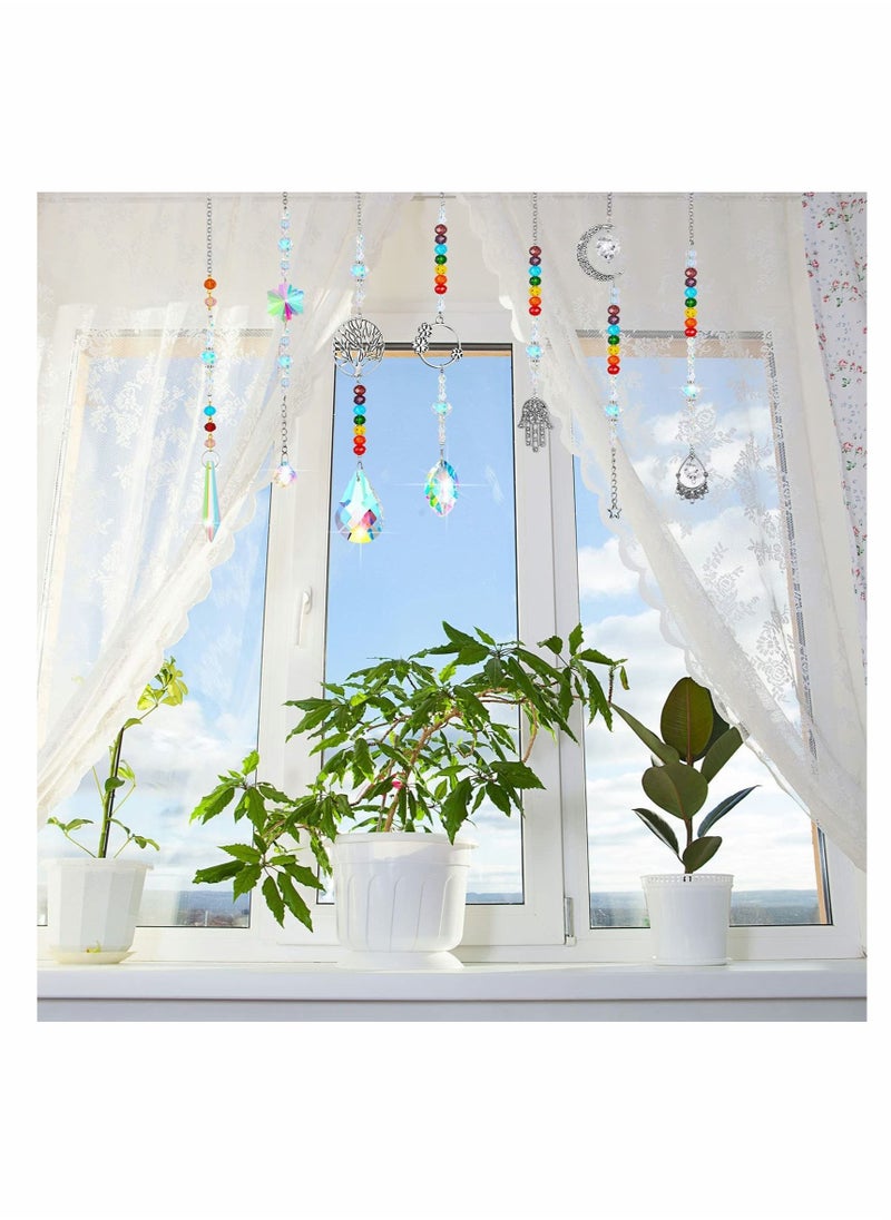 SYOSI - 7 Pieces Crystals Sun Catcher Colorful Hanging Prism Crystal Suncatcher Window Ornament Beads Chain Sphere Chandelier Lamps Light Glass Pendants for Home Wedding Gift Decoration (Fresh) - Image 1