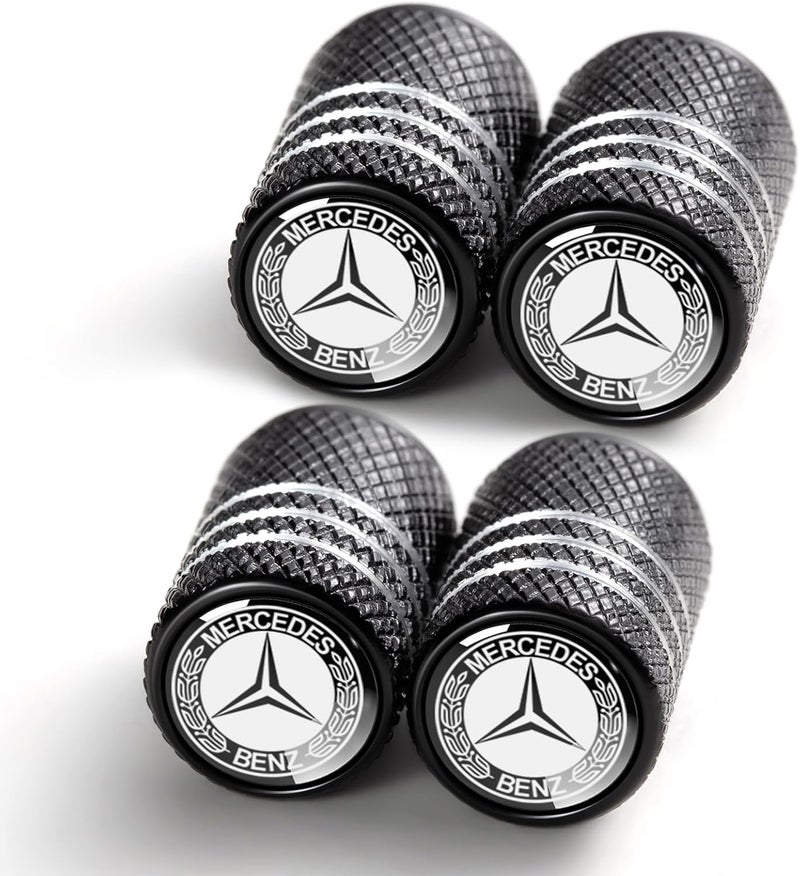 YUIQIEUY Tire Valve Stem Caps Covers Mercedes Benz A C E S Class Series GLK CLA GLA GLC GLE CLS SLK AMG Series Belt O-Ring Seals Corrosion Resistant, Tire Valve Stem Air Caps 4 Pack Black - Image 1