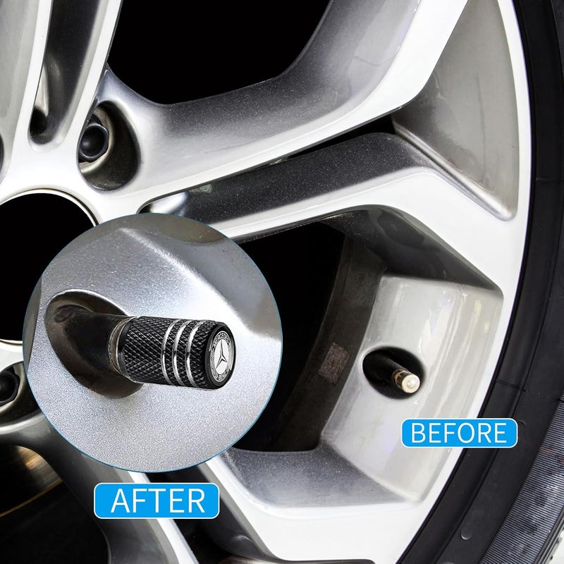 YUIQIEUY Tire Valve Stem Caps Covers Mercedes Benz A C E S Class Series GLK CLA GLA GLC GLE CLS SLK AMG Series Belt O-Ring Seals Corrosion Resistant, Tire Valve Stem Air Caps 4 Pack Black - Image 3