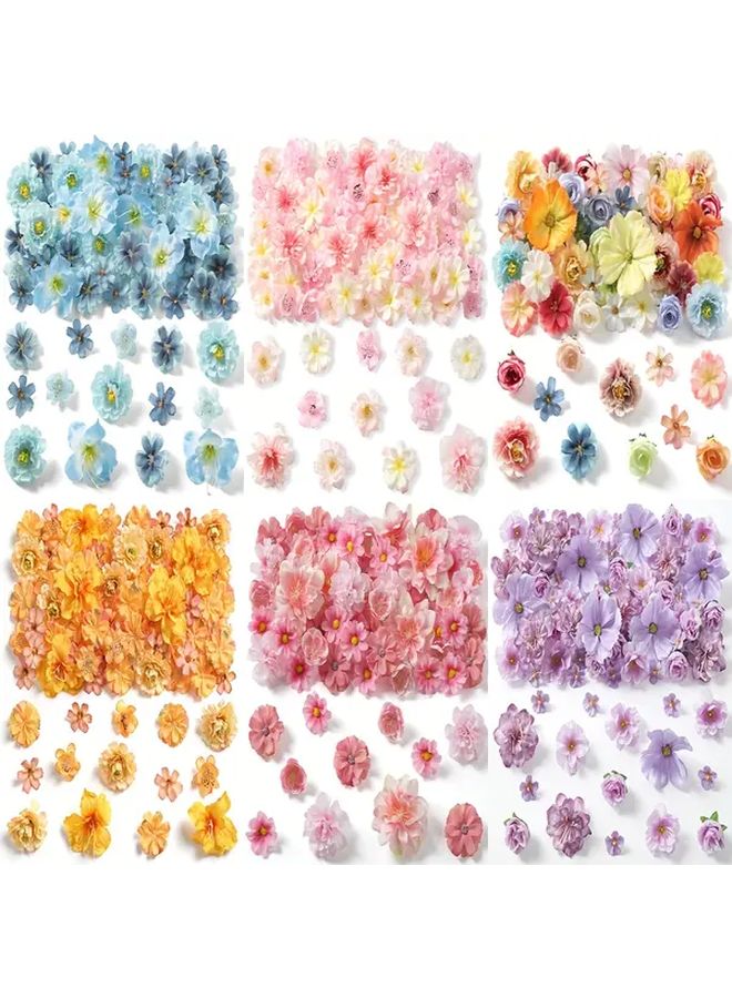 72pcs Blue Line Silk Artificial Flowers Realistic Faux Roses Daisies for Wedding Decor DIY Crafts - Image 1