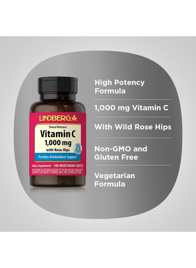 Lindberg - Lindberg Vitamin C 1000mg | 100 Tablets | with Rose HIPS | Vegetarian Formula | Timed Release | Non-GMO, Gluten Free Supplement - Image 1