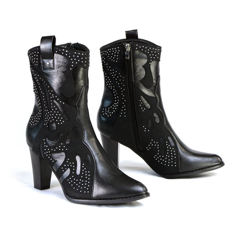 Milwaukee Leather MBL9429 Womens Black Western Style Fashion Casual Boots with Studded Bling  8
