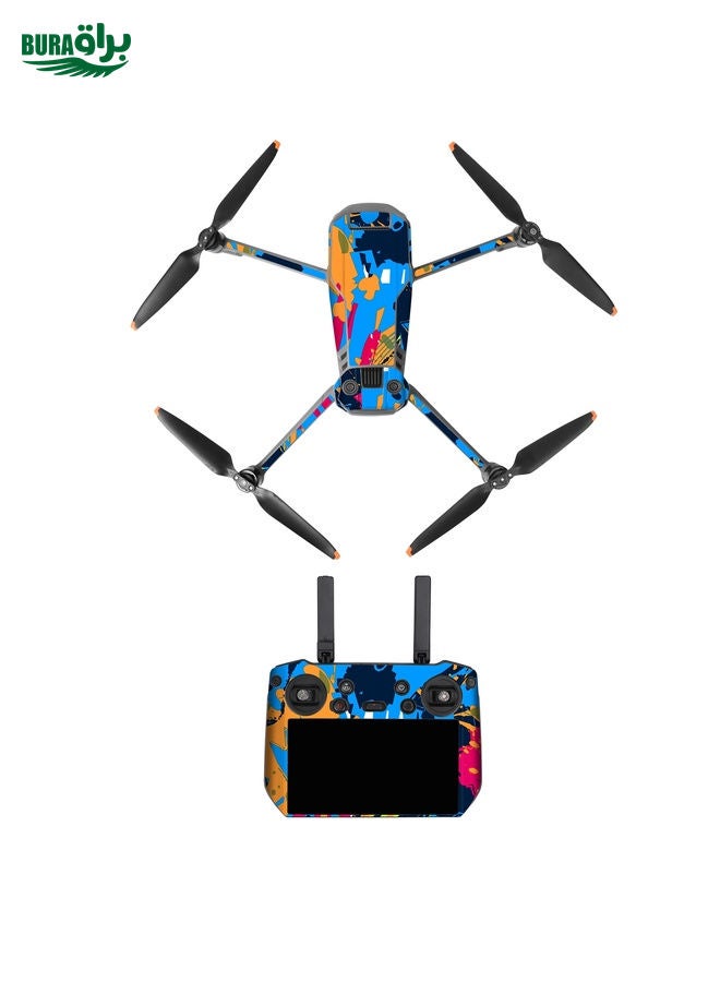 BURAQ For DJI Mavic 3 Pro / RC Pro Sunnylife Drone Body Remote Control Decorative Stickers Set(Colorful Sea Blue) - Image 1