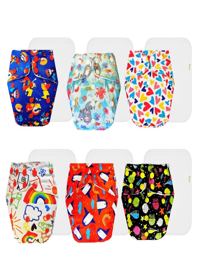 Dumbledo Premium Cloth Diaper with Cotton Insert (Pack of 6) | Dry Feel and Comfortable | 6-Layer Absorbent Pad | Adjustable Snaps | Worry-Free Diapering | 3 Months - 3 Years | Unisex Baby - Image 1