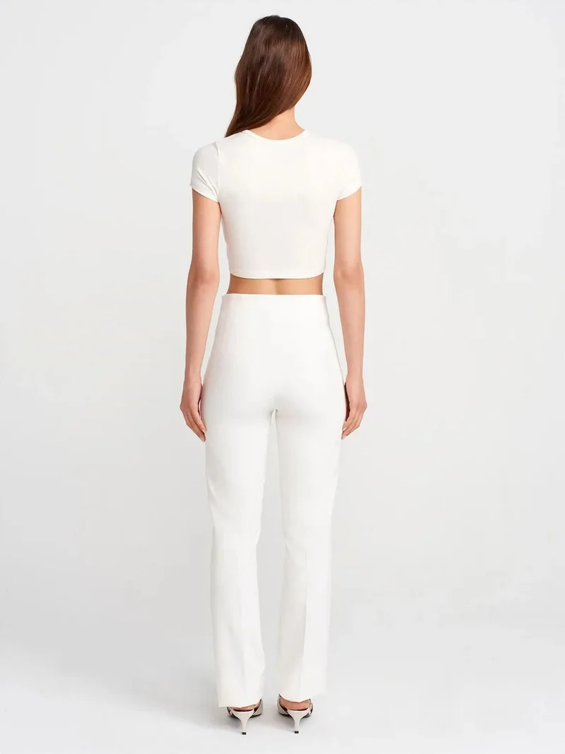 Dilvin Dilvin High-Waist Pleated Flare Trousers