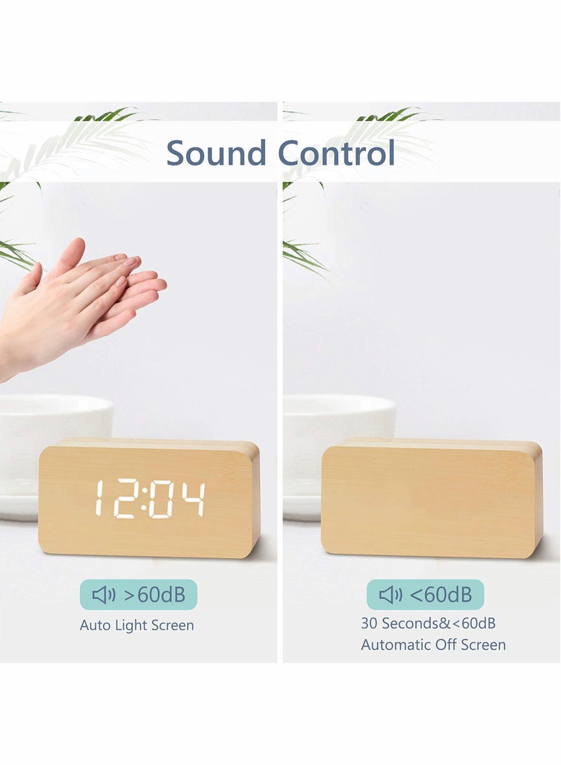 Y&D Wooden Alarm Clock with Wireless Charging Pad, LED Digital Temperature Display, Sound Control, Adjustable Brightness, Suitable for Bedroom, Office, Bedside - Image 5