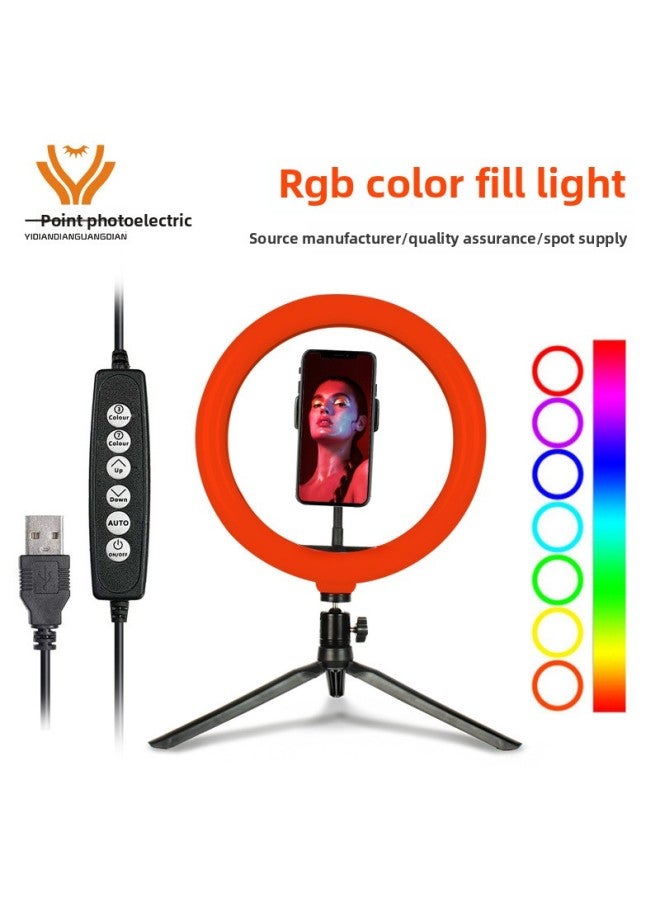 general RGB Fill Light 10 Inch Colorful Ring Light Anchor Beauty Selfie 26cm Live Bracket Fill Light-Color:26cmrbg Colorful Fill Light + PTZ + Mobile Phone Clip + Desktop Bracket + Bluetooth Photographer - Image 1