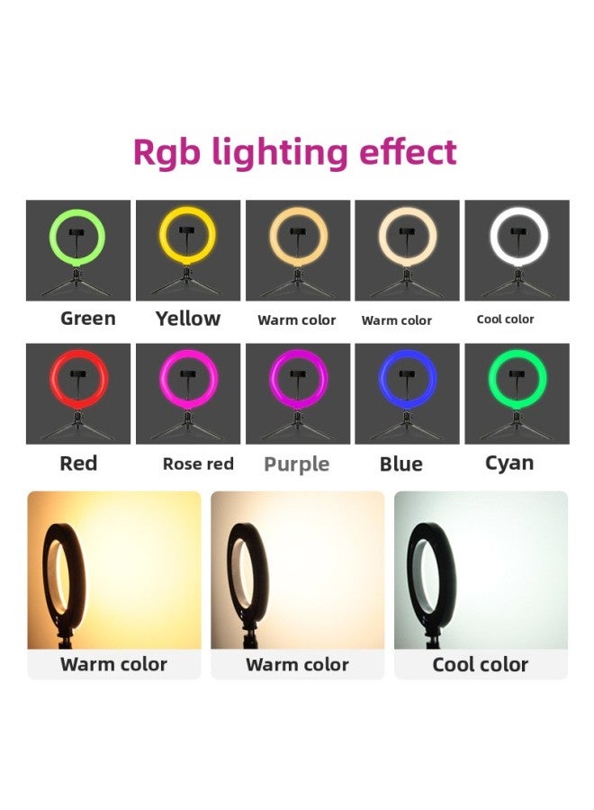 general RGB Fill Light 10 Inch Colorful Ring Light Anchor Beauty Selfie 26cm Live Bracket Fill Light-Color:26cmrbg Colorful Fill Light + PTZ + Mobile Phone Clip + Desktop Bracket + Bluetooth Photographer - Image 2