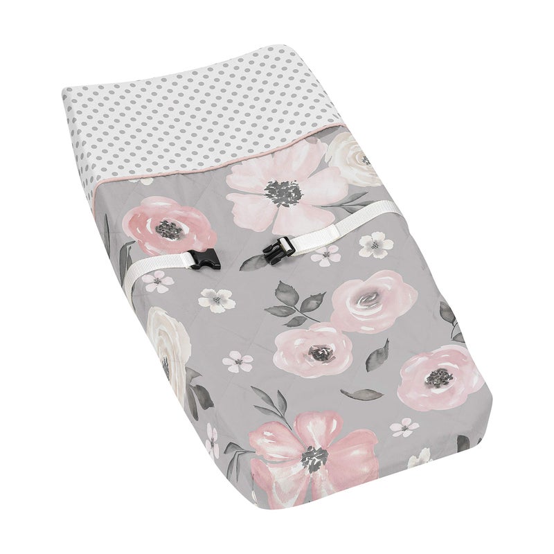 Sweet Jojo Designs Sweet Jojo Designs Grey Watercolor Floral Girl Baby Nursery Changing Pad Cover Blush Pink Gray and White Shabby Chic Rose Flower Polka Dot Farmhouse 