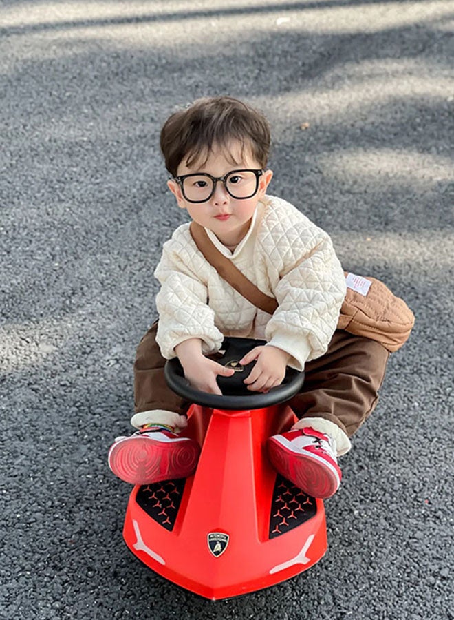 Lamborghini Swing Car Ride On with Lights and Sounds, 360 Rotation, Movable Rear Wing - Red - Image 3