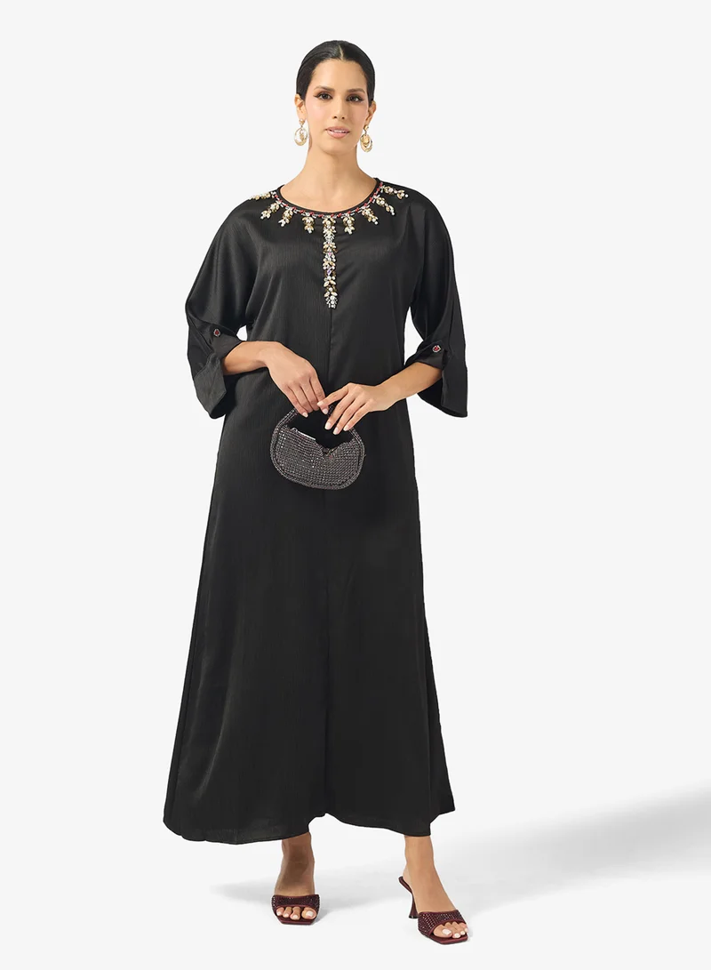 Khizana Embellished Jalabiya With Contrast Toned Sleeves