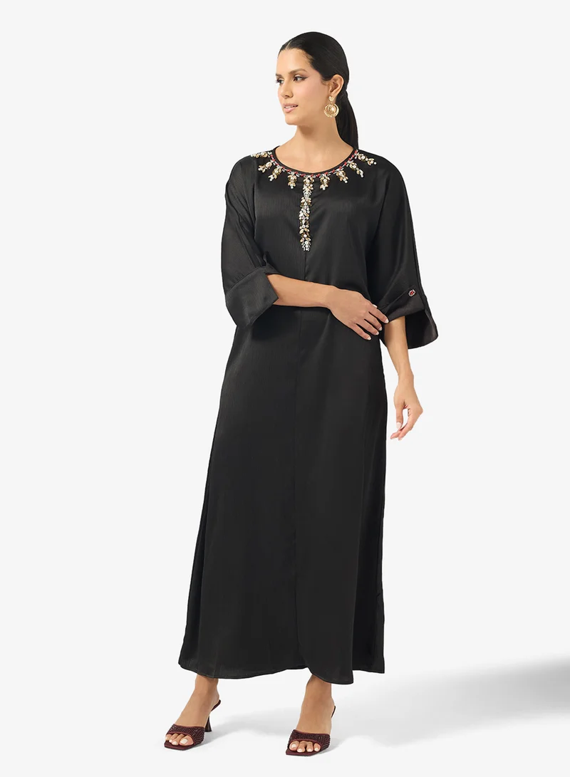 Khizana  Embellished Jalabiya With Contrast Toned Sleeves for Women | Best Price UAE