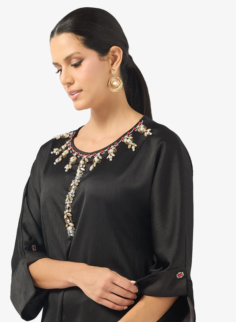 Khizana  Embellished Jalabiya With Contrast Toned Sleeves for Women | Best Price UAE