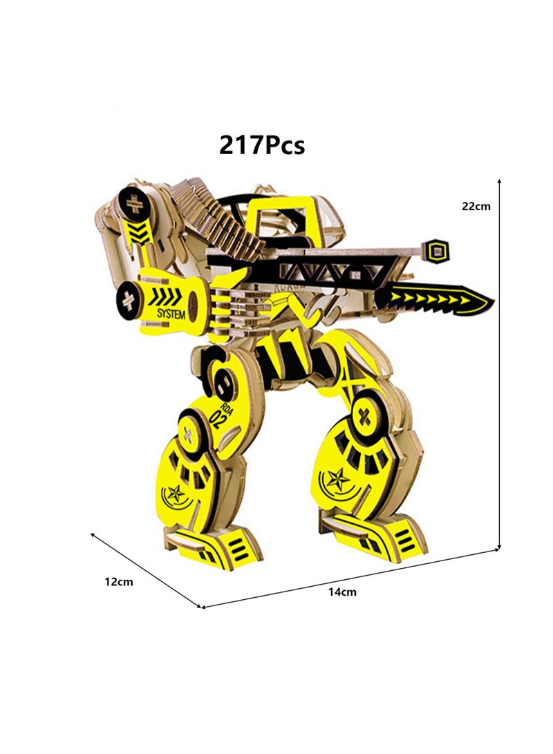 Children's Educational Toy Laser Wooden 3D Assembly Model Robot(Yellow Mechanical Armor 217Pcs) - Image 2