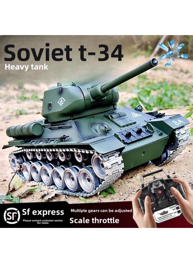 World War II Soviet T-34 Tank Remote Control Cannon Toy Boy Professional Metal Model Armored Tracked Car-Color:1:18 Alloy Version  Simulated Tracks/proportional Throttle/can Launch Water Bombs/barrel Lifting-Specifications:Four Sets Of 7.4v Lithium Batteries  - Image 2
