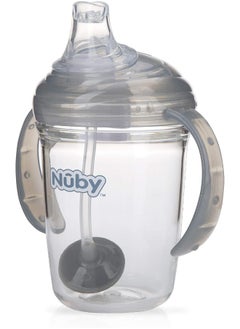 Nuby Nuby Twin Handle 360 Grip N' Sip 8oz Tritan Cup with Hygienic Cover, Grey,1 Count (Pack of 1)  - Image 1