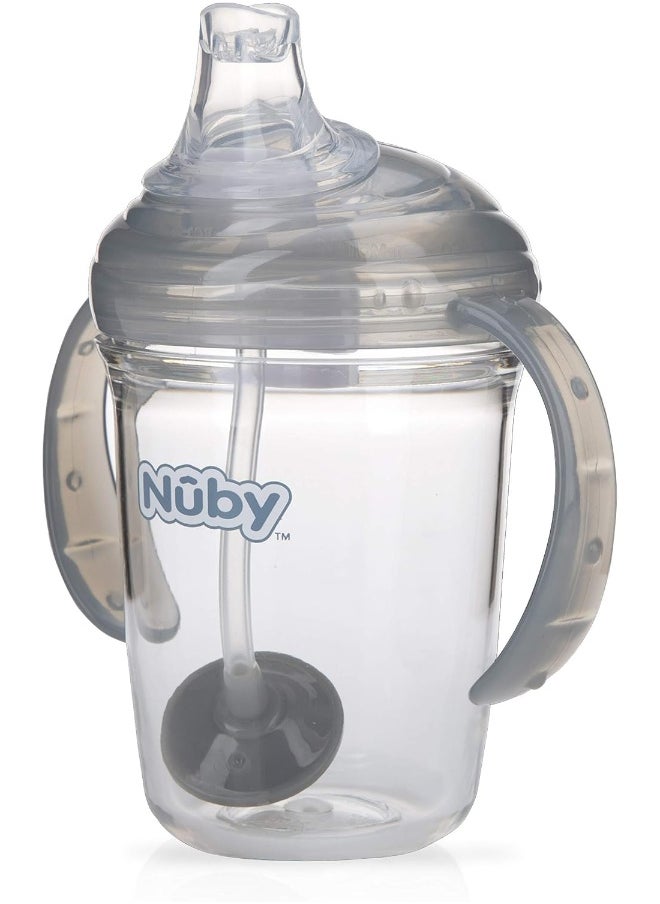 Nuby Nuby Twin Handle 360 Grip N' Sip 8oz Tritan Cup with Hygienic Cover, Grey,1 Count (Pack of 1)  - Image 1