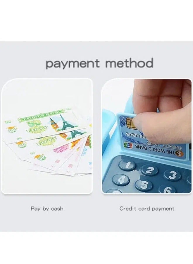 الدليبن لعبة آلة حاسبة تظاهرية لتسجيل النقود، مجموعة ألعاب متجر البقالة، لعبة تسجيل نقدي ذكية، لعبة تسجيل نقدي مع ضوء وموسيقى، هدية للأطفال البنات من سن 3 و4 و5 و6 و7 و8 سنوات فما فوق - Image 4