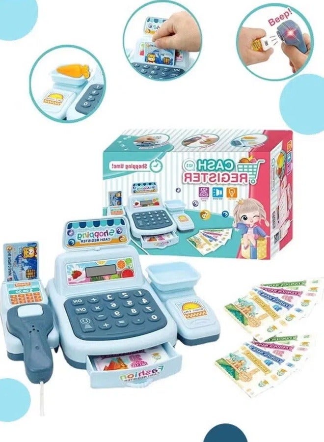 الدليبن لعبة آلة حاسبة تظاهرية لتسجيل النقود، مجموعة ألعاب متجر البقالة، لعبة تسجيل نقدي ذكية، لعبة تسجيل نقدي مع ضوء وموسيقى، هدية للأطفال البنات من سن 3 و4 و5 و6 و7 و8 سنوات فما فوق - Image 5