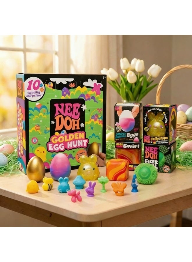 NeeDoh Golden Egg Treasure Hunt Squeezable Blind Box Easter Fidget Set for Kids - Includes 10 Surprises + 4 Easter Eggs in a Dedicated Airplane Box Packaging - Image 3