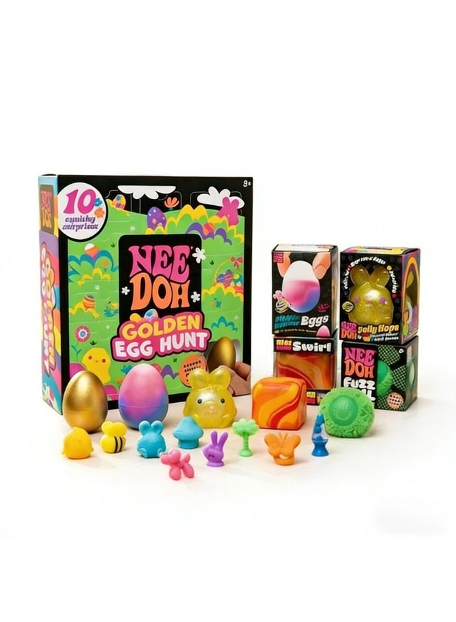 NeeDoh Golden Egg Treasure Hunt Squeezable Blind Box Easter Fidget Set for Kids - Includes 10 Surprises + 4 Easter Eggs in a Dedicated Airplane Box Packaging - Image 2