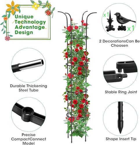 MQUPIN Tower Obelisk Garden Trellis for Climbing Plant62FT744 Rustproof Metal Potted Plant Climbing Support for Indoor Outdoor Flowers Vegetable Fruits Vines Support 1pcs - Image 3