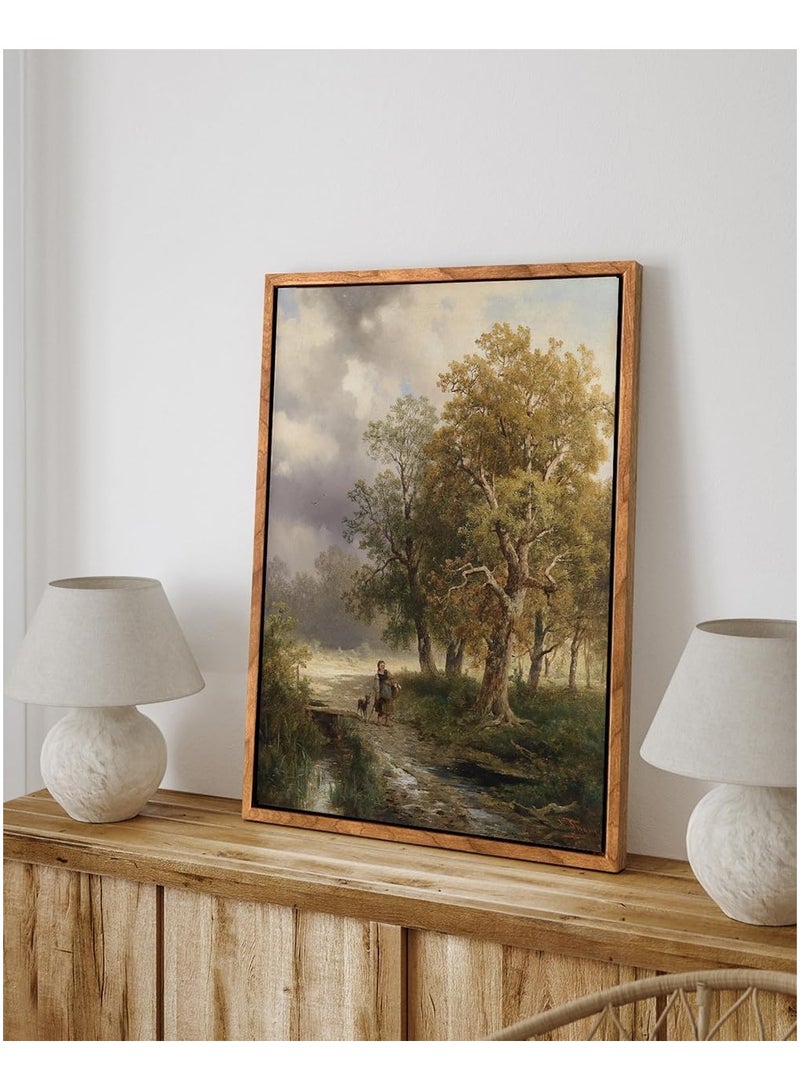 Today Idea Framed Forest Trail Canvas Wall Art, Rustic Landscapes Oil Painting with Elderly Woman and Deer, Serene Nature Scene Decor, Classic Artwork for Living Room, Bedroom, or Office, 16x22in  - Image 2