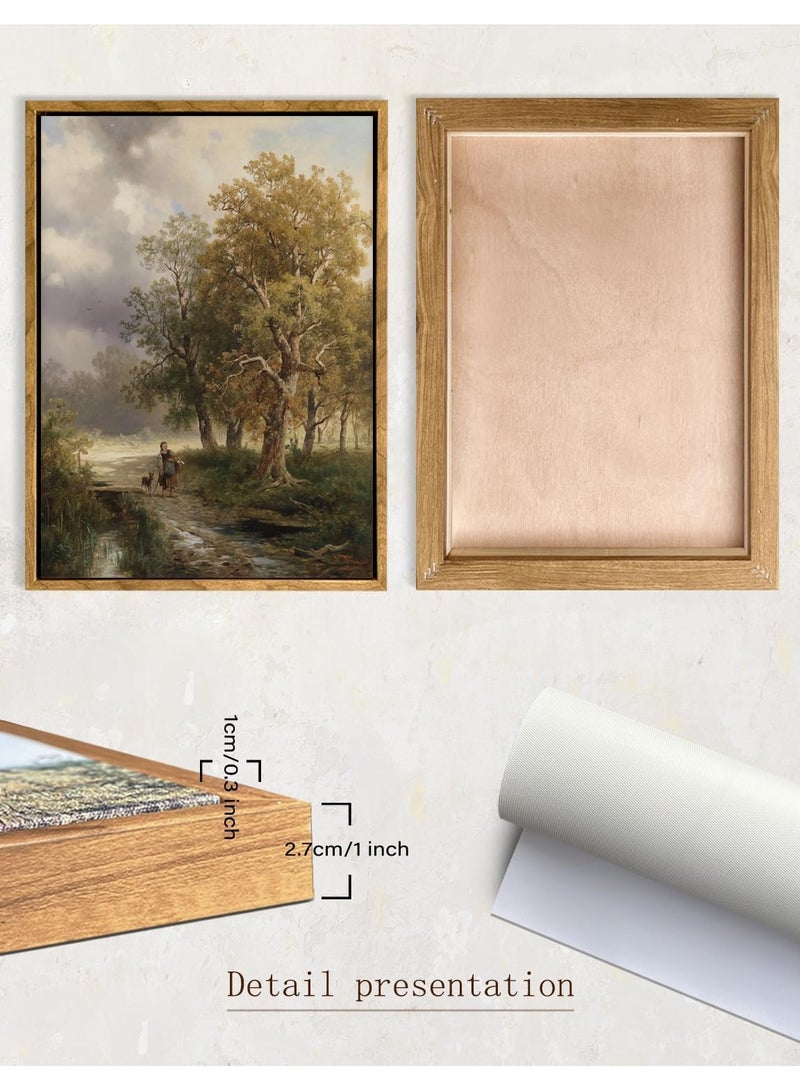 Today Idea Framed Forest Trail Canvas Wall Art, Rustic Landscapes Oil Painting with Elderly Woman and Deer, Serene Nature Scene Decor, Classic Artwork for Living Room, Bedroom, or Office, 16x22in  - Image 3
