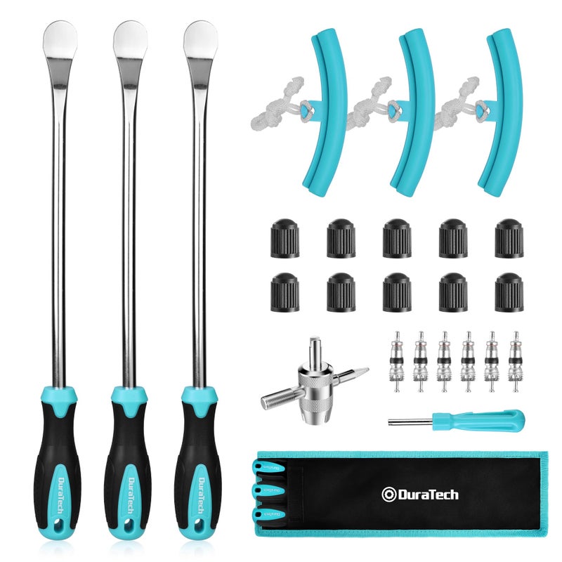 DURATECH 145 Steel Tire Spoons Tool Set 24Piece Tire Bar Removal Set with Rim Protectors Valve Core Tools and Storage Bag Tire Changing Iron Tool Kit for Motorcycle Bicycle ATV and Lawn Mower - Image 2
