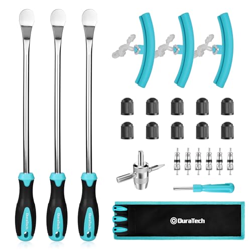 DURATECH 145 Steel Tire Spoons Tool Set 24Piece Tire Bar Removal Set with Rim Protectors Valve Core Tools and Storage Bag Tire Changing Iron Tool Kit for Motorcycle Bicycle ATV and Lawn Mower - Image 1