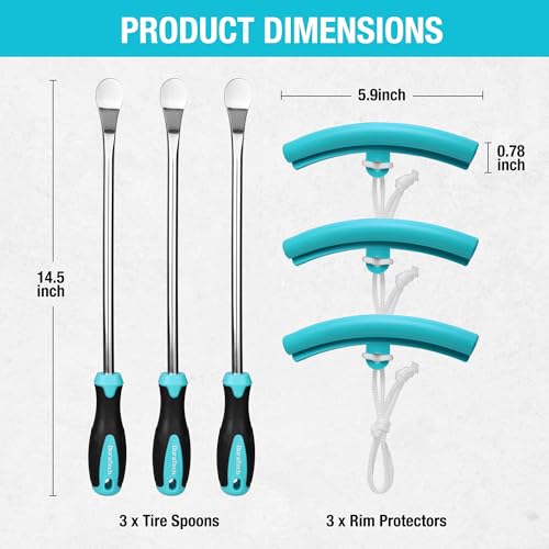 DURATECH 145 Steel Tire Spoons Tool Set 24Piece Tire Bar Removal Set with Rim Protectors Valve Core Tools and Storage Bag Tire Changing Iron Tool Kit for Motorcycle Bicycle ATV and Lawn Mower - Image 3