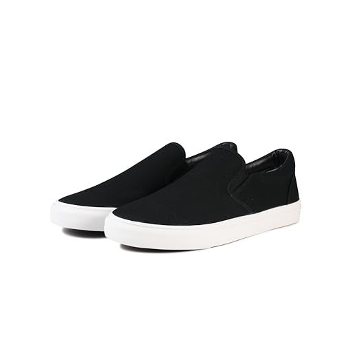 hello basics Men's Sneakers Classic Low Top Slip On Shoes Wide Canvas Skate Loafers Sneakers with Soft Insole Causal Dress Shoes for Men Comfortable Walking Shoes Slip on Sneakers for Men, Black, 10 - Image 3