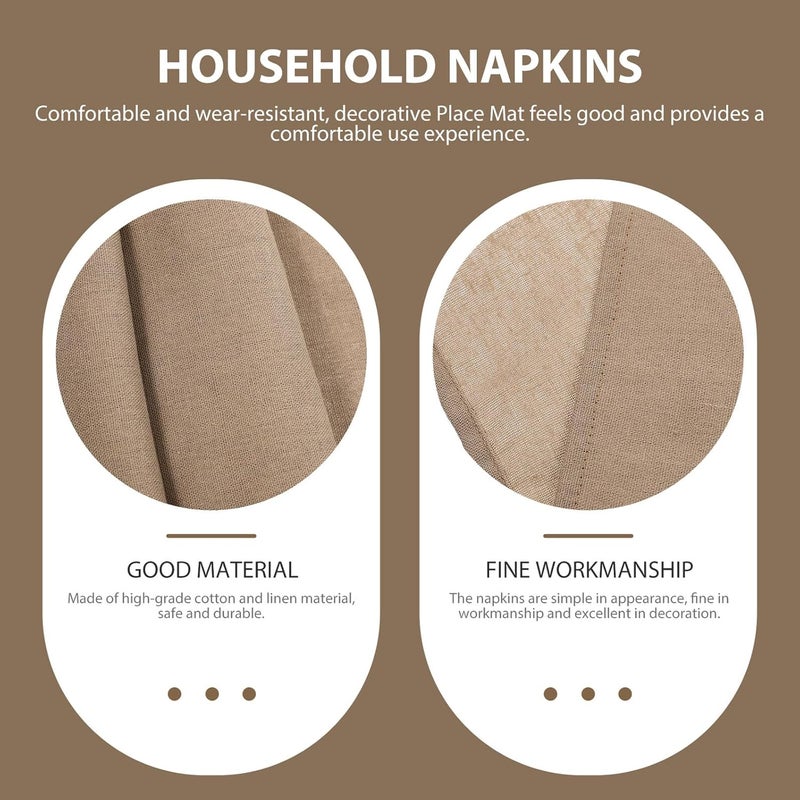 Heat-Resistant Dining Table Mats 2pcs Set, Khaki Cotton Linen Dinner Napkin Placemats, Washable Kitchen Tableware Mats for Home and Party Use - Image 4