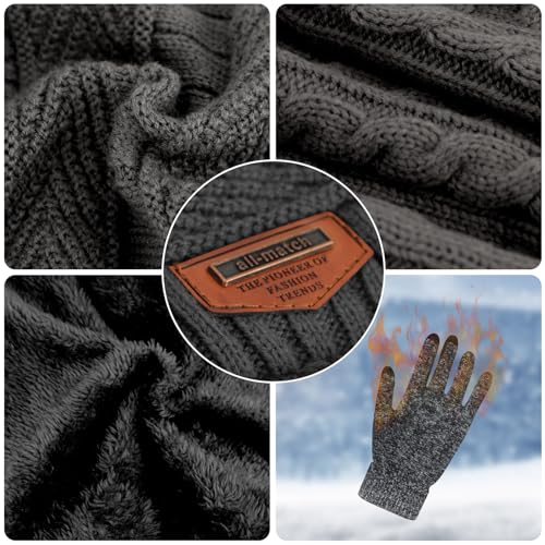 MAYLISACC 3 Pcs Mens Womens Winter Warm Fleece Beanie Hat with Touch Screen Gloves and Neck Warmer Gaiter Set Grey - Image 3