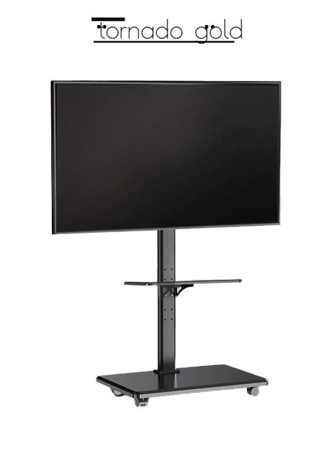 حامل تلفزيون متنقل بعجلات لشاشة LCD منحنية مسطحة مقاس 32-75 بوصة، حامل تلفزيون محمول قابل للتعديل مع صينية حامل للوسائط