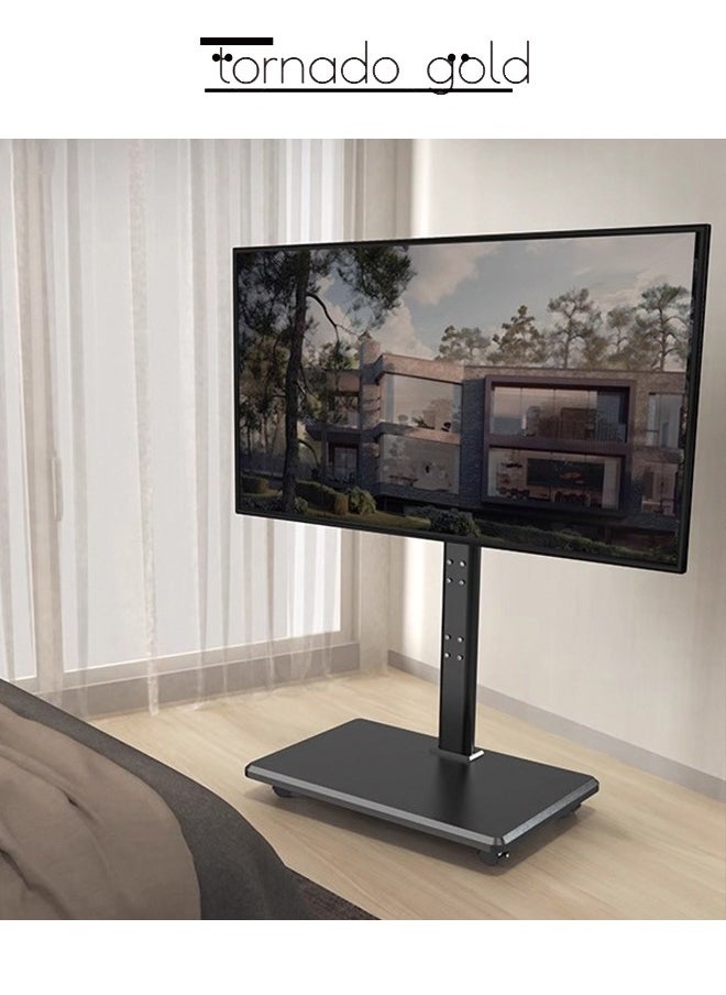 حامل تلفزيون متنقل بعجلات لشاشة LCD منحنية مسطحة مقاس 32-75 بوصة، حامل تلفزيون محمول قابل للتعديل مع صينية حامل للوسائط