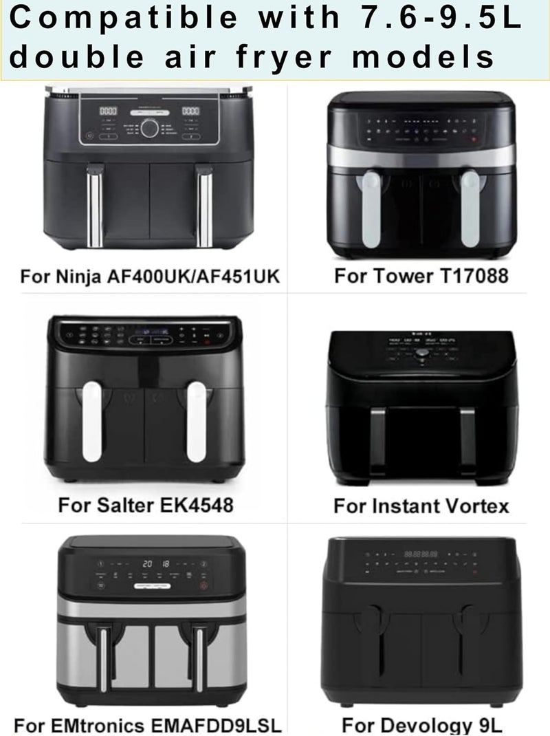 بطانات قلاية الهواء السيليكونية لـ Ninja AF451UK/AF400UK/SL400UK سعة 9.5 لتر / Tower سعة 9 لتر / Keplin سعة 9 لتر / EMtronics لجميع القلايات المزدوجة سعة 8.5-9.5 لتر، 2 قطعة صواني قلاية هواء قابلة لإعادة الاستخدام، ملحقات Ninja Foodi Max Double Stack - Image 2