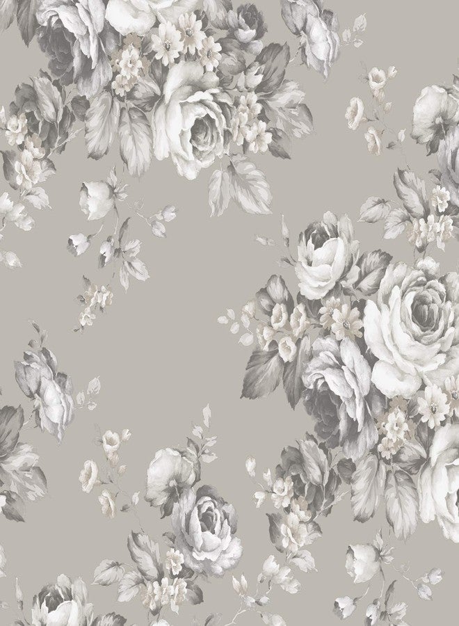Grand Floral Wallpaper in Black, Ebony, Plum & Pinks