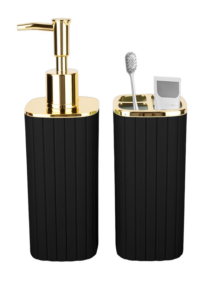 RRM 2PCS Bathroom Accessories Set, Black and Gold Bathroom Accessories Include Soap Dispenser and Toothbrush Holder for Boho Bathroom Decor - Image 1