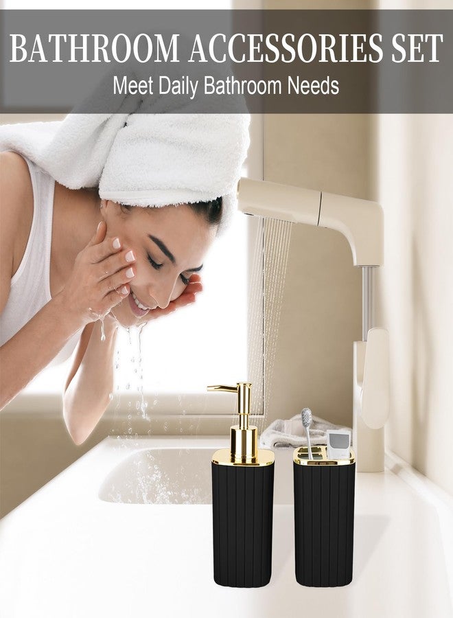 RRM 2PCS Bathroom Accessories Set, Black and Gold Bathroom Accessories Include Soap Dispenser and Toothbrush Holder for Boho Bathroom Decor - Image 2