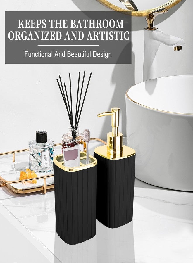 RRM 2PCS Bathroom Accessories Set, Black and Gold Bathroom Accessories Include Soap Dispenser and Toothbrush Holder for Boho Bathroom Decor - Image 5