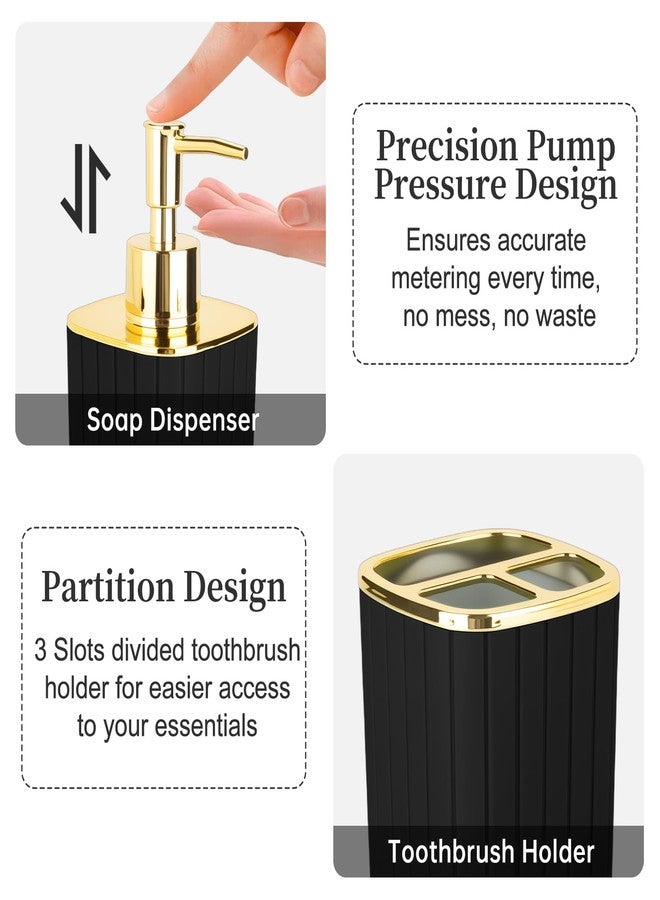 RRM 2PCS Bathroom Accessories Set, Black and Gold Bathroom Accessories Include Soap Dispenser and Toothbrush Holder for Boho Bathroom Decor - Image 3
