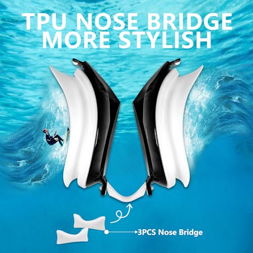 Airoads Shortsighted Swim Goggles Leakproof Anti-Fog UV Protection Swimming Goggles Designed for Nearsighted Adults Women Men and Youth with 3 Adjustable Nose Bridges (Black & White, -6) - Image 3