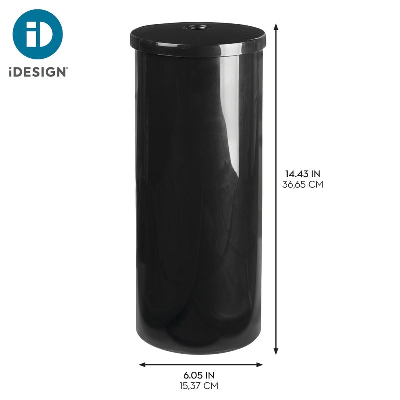 iDesign Freestanding Toilet Paper Canister with Lid for 3 Extra Rolls, Black, Made in USA - Image 2